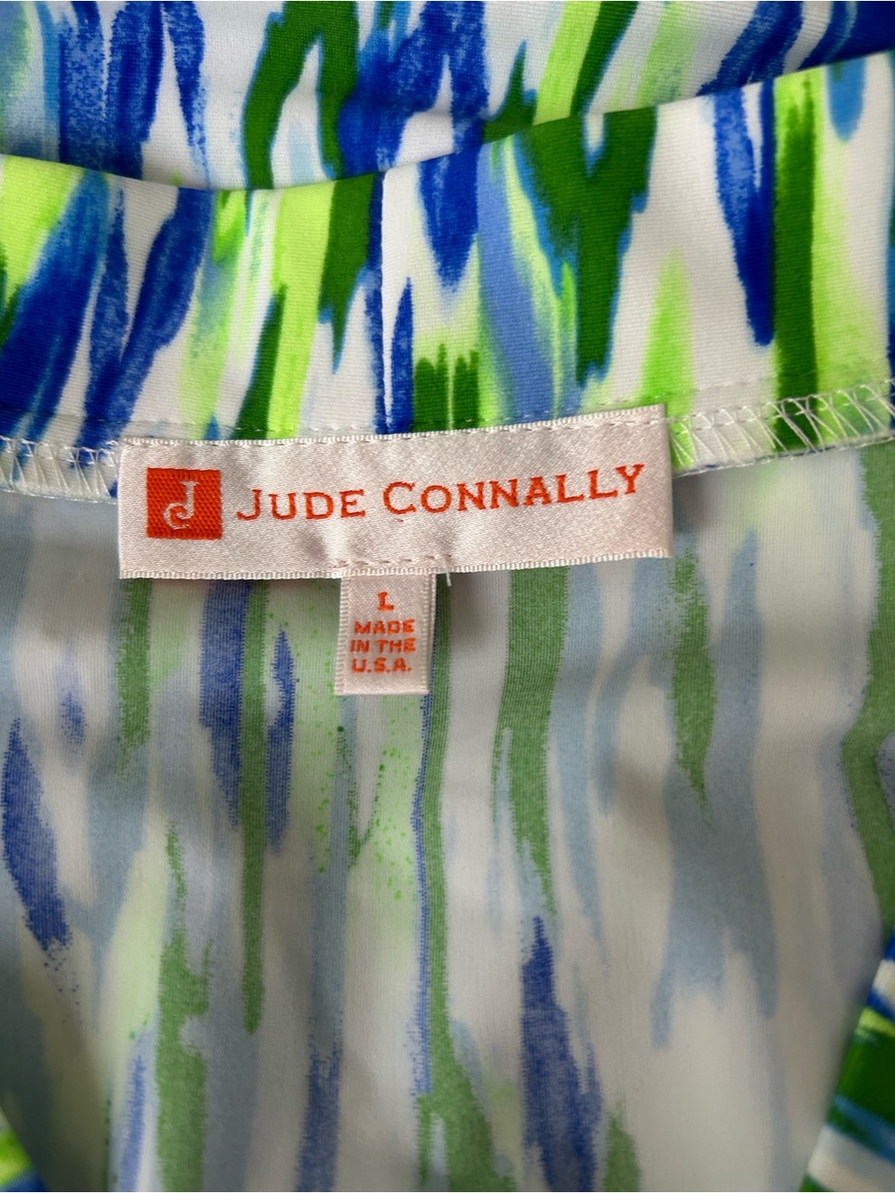 Jude Connally Blue Green White Brushstroke V-Neck Tiered Midi Dress - Picture 5 of 6